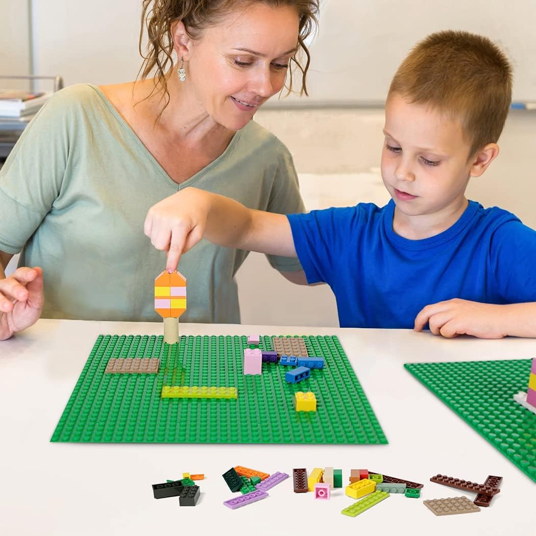 1546 Pieces Basic Building Blocks with Wheels and 8 Pack of Blue Baseplate T1450