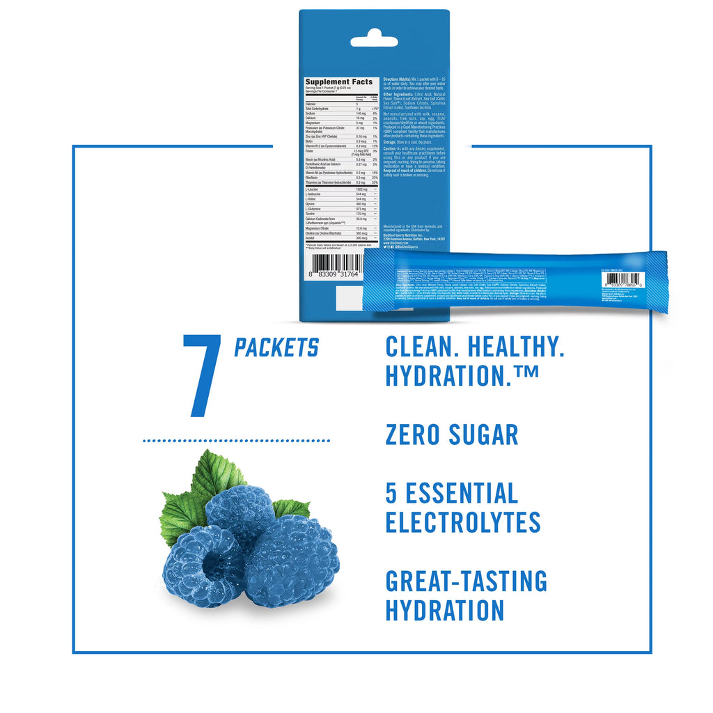 Blue Raspberry Hydration Mix, 7 Single Serving Packets N5884