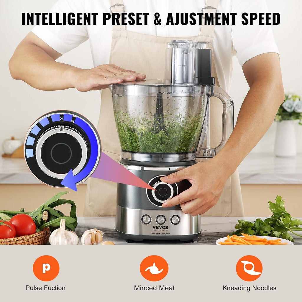 650W 14-Cup Vegetable Chopper 2-Speed Stainless Steel Blade Electric Food Processor, Gray N78680