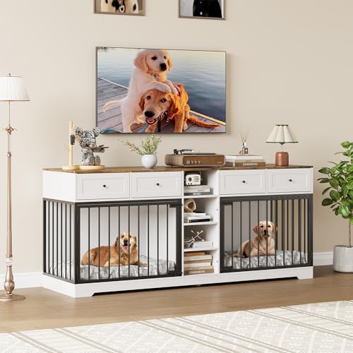 White Large Dog Crate with 4 Drawers and Shelves Y78297