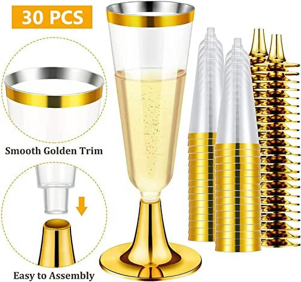 30 Pcs 150ml Gold Plastic Champagne Flutes S369
