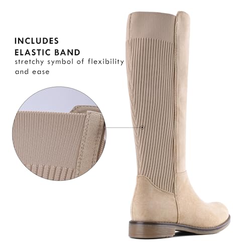 Knee High Boots Flat Low Heel Stretchy Round Toe with Side Zipper G702