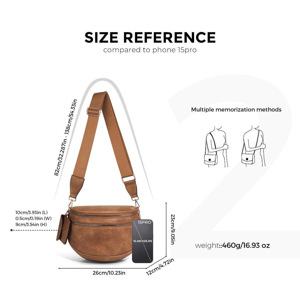Ounamei Vegan Leather Crossbody Bum Bag for Women with Mini Pouch