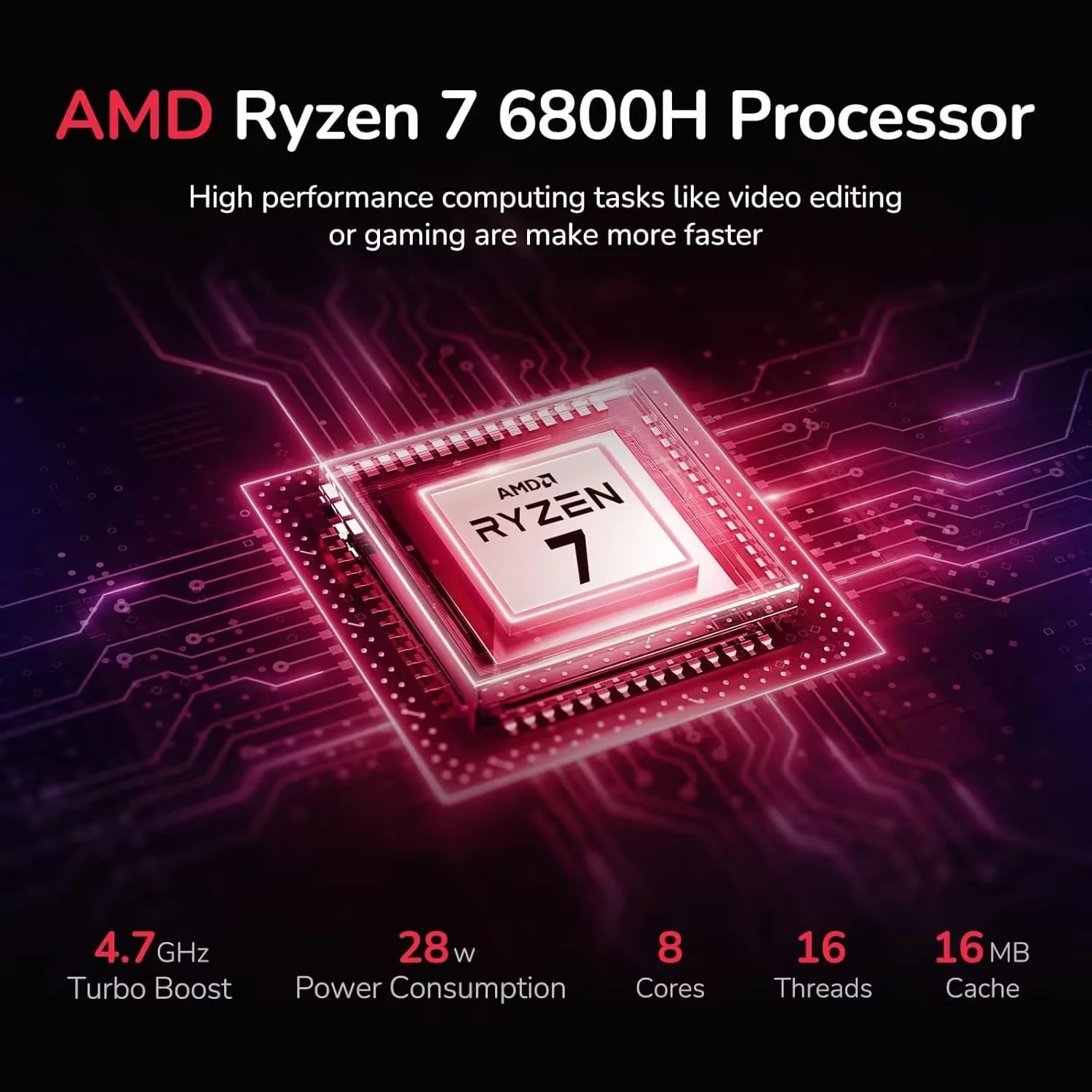 15.6" IPS FHD Gaming Laptop, 8 Cores AMD Ryzen 7 6800H 16GB DDR5 RAM 1TB SSD AMD Radeon 680M GPU Black L863760