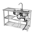 2 Compartment Stainless Steel Commercial Kitchen Utility Sink with Prep Counter K893