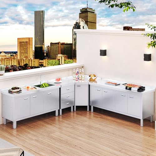 Freestanding Stainless Steel Utility Sink with Cabinet, 21.66 x 63 x 35.43 inches Z990