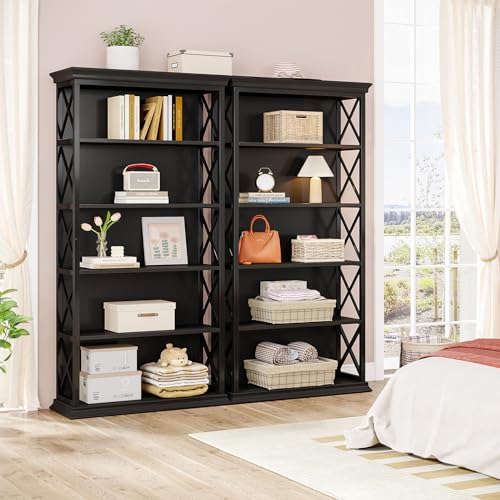 6-Tier 71 Inches Industrial Tall Bookcase, Brown and Black B792230
