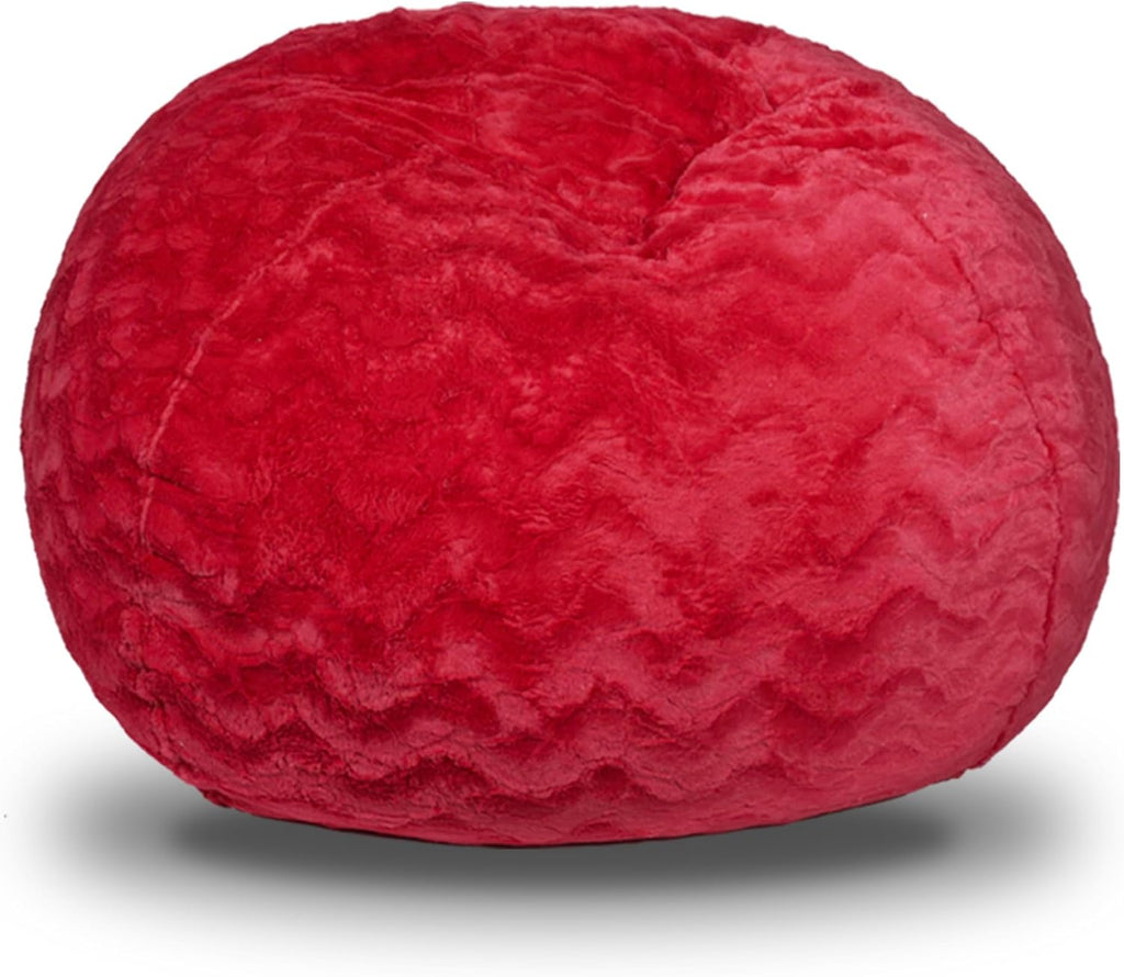Red Faux Fur Bean Bag Chair with Memory Foam I12283