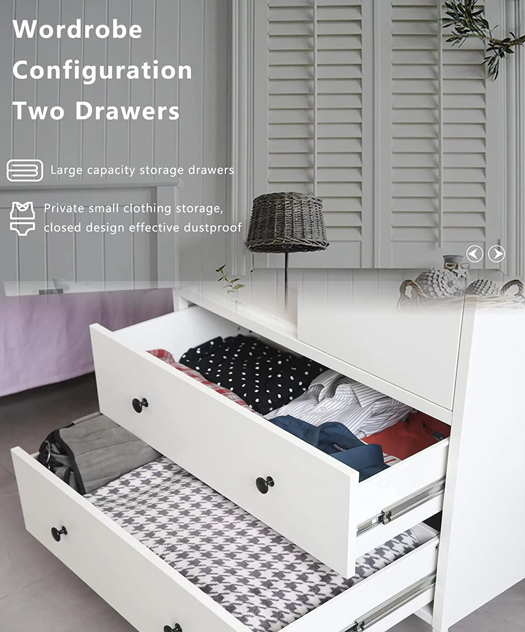 Metal Storage Wardrobe with Hanging Rod, 2 Doors and 2 Drawers, Steel Wardrobe Closet, 74" H x 31.5" W x 20" D (White) L5753