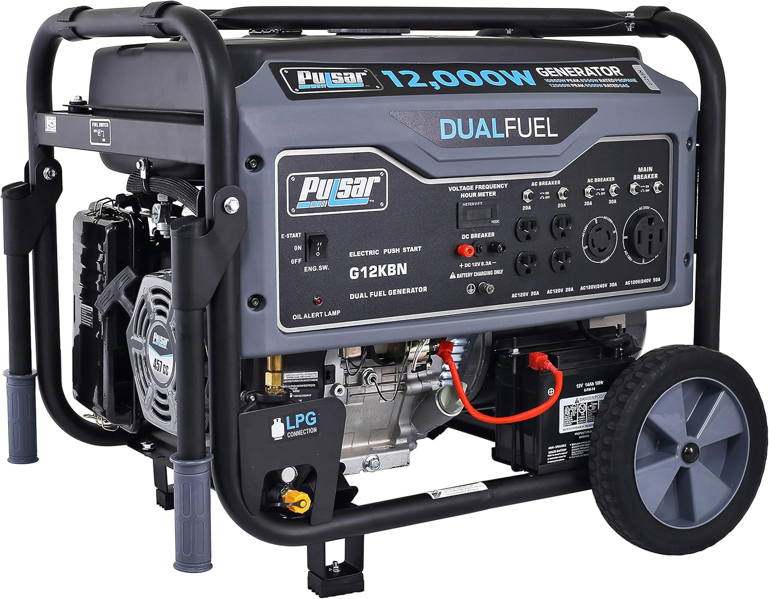 Heavy Duty Portable Dual Fuel Generator - 9500 Rated Watts & 12000 Peak Watts - Gas & LPG - Electric Start L2403