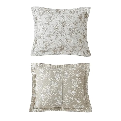 Queen Quilt Set, Reversible Floral Cotton Bedding with Matching Shams T74514
