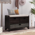 Wood Storage Bench with 1 Basket and 2 Drawers, Removable Cushion, Espresso E95442