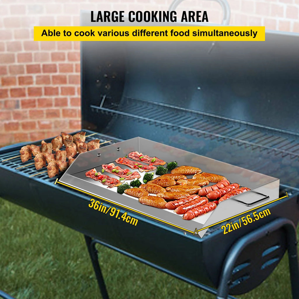 Stainless Steel Griddle Flat Top BBQ Plate with Handles and Grease Groove O67545