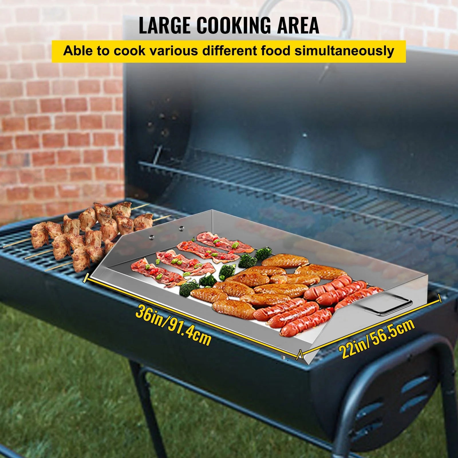 Stainless Steel Griddle Flat Top BBQ Plate with Handles and Grease Groove O67545
