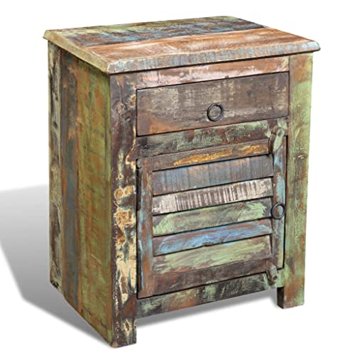 Brown Reclaimed Wood End Table with 1 Drawer 1 Door B76213