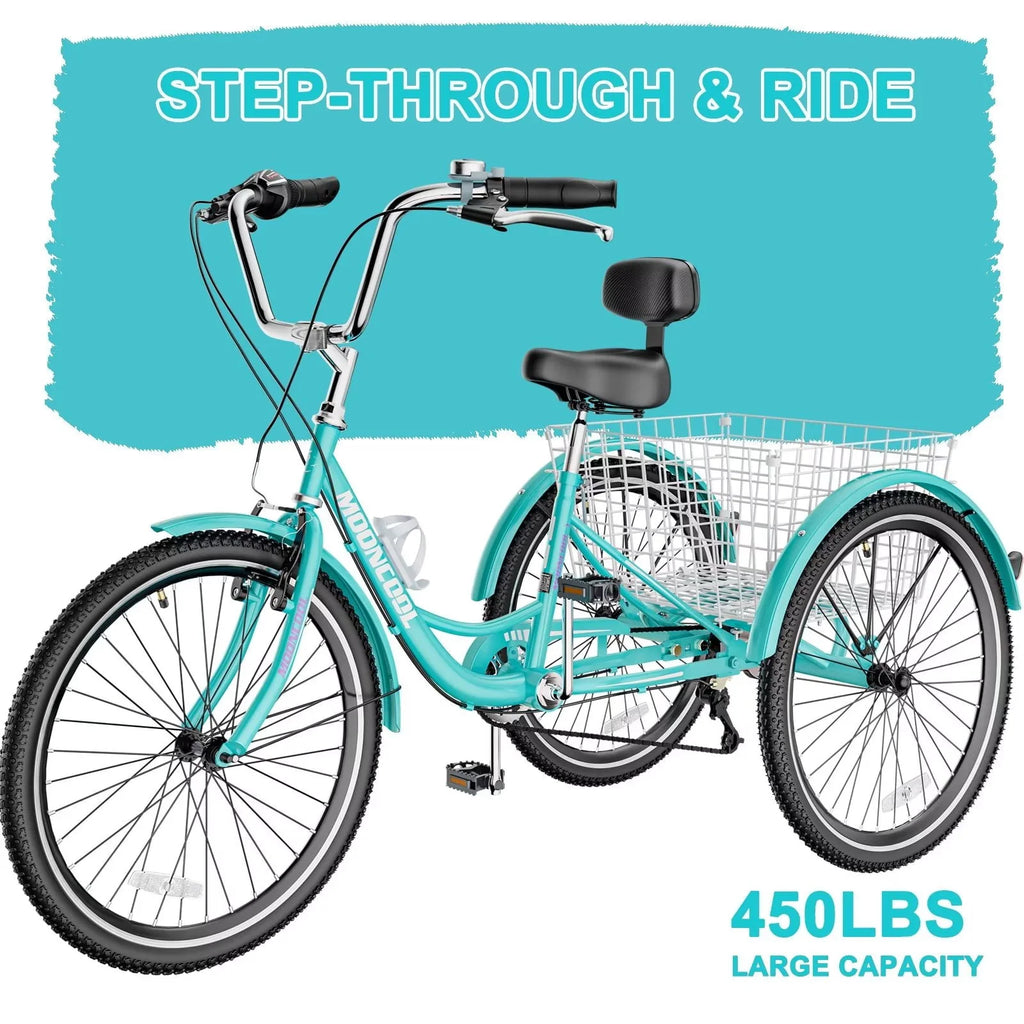 26 Adult Tricycle 3 Wheel 7 Speed 450lbs Capacity Cruise Trike with Shopping Basket T718048