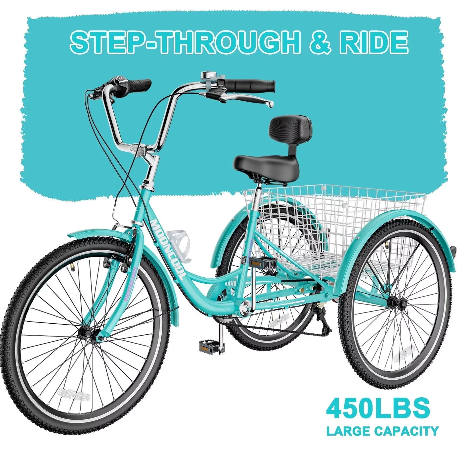 26 Adult Tricycle 3 Wheel 7 Speed 450lbs Capacity Cruise Trike with Shopping Basket T718048