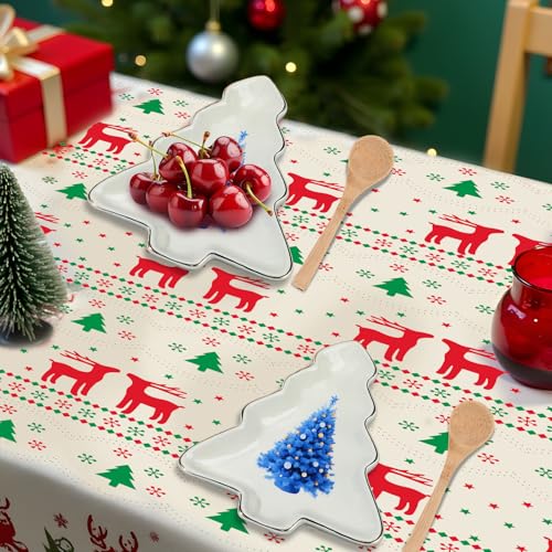 2 Pcs Christmas Dinner Platter Ceramic Serving Dishes with Wooden Spoon Serving Platters Bowl P7162