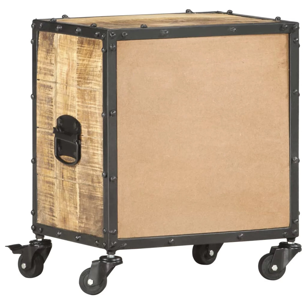 Bedside Cabinet with 2 Storage Drawer and Wheels Rough Mango Wood 15.7 x 11.8 x 19.7 Inches Z5992