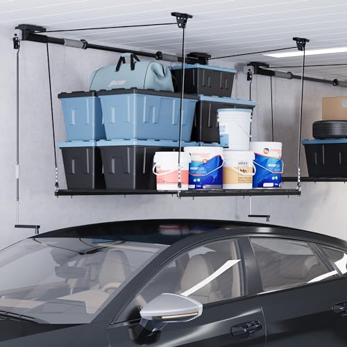 Carbon Black 4x4 Ft Heavy-Duty Overhead Garage Storage Rack D3659