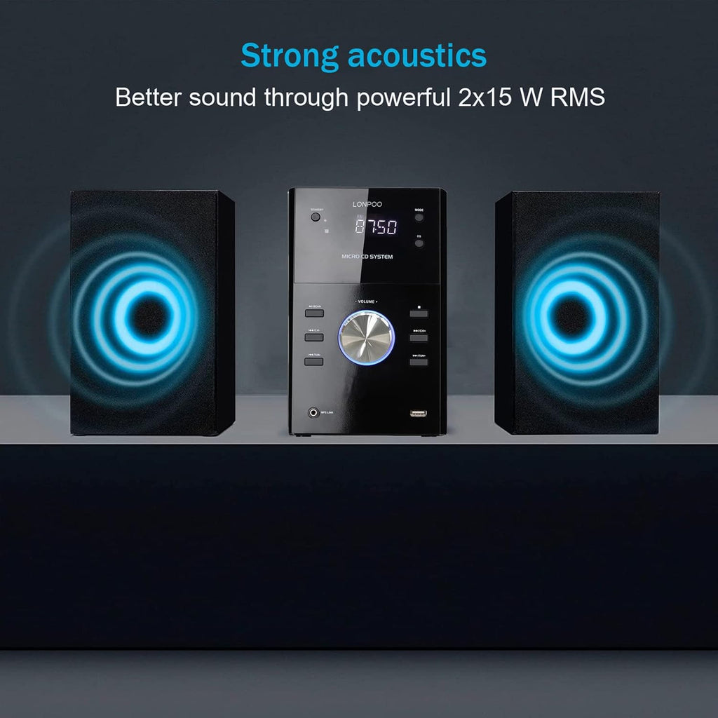 Micro Shelf System with CD Player, Bluetooth, FM Radio, USB Port, AUX-in, Remote Control, LED Display B9004