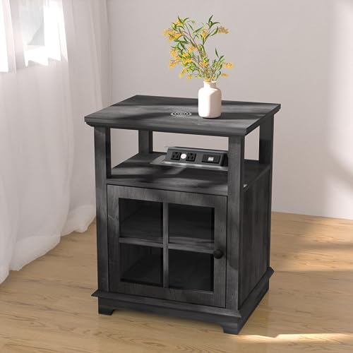 White Nightstand with Charging Station and Adjustable Shelf H755260