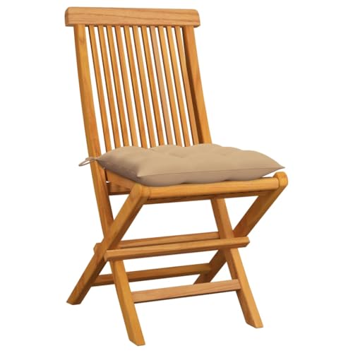 6 pcs Solid Teak Wood Folding Patio Chairs with Beige Cushions F621722