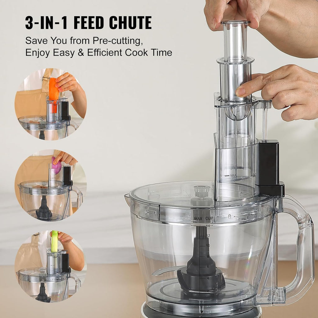 650W 14-Cup Vegetable Chopper 2-Speed Stainless Steel Blade Electric Food Processor, Gray N78680