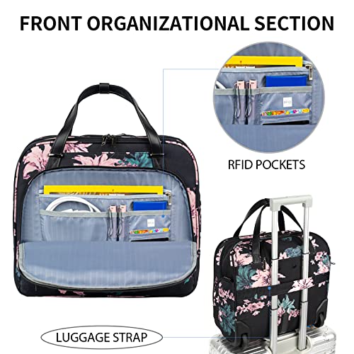 Rolling Laptop Bag with Wheel, 30L Roller Computer Bag, Floral P501