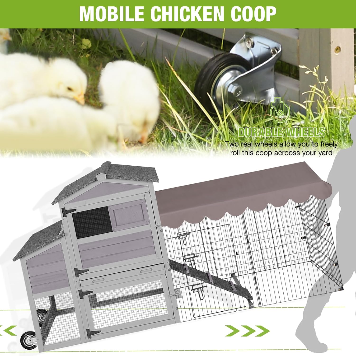 Large All-Steel Frame Chicken Coop with Metal Run J4633