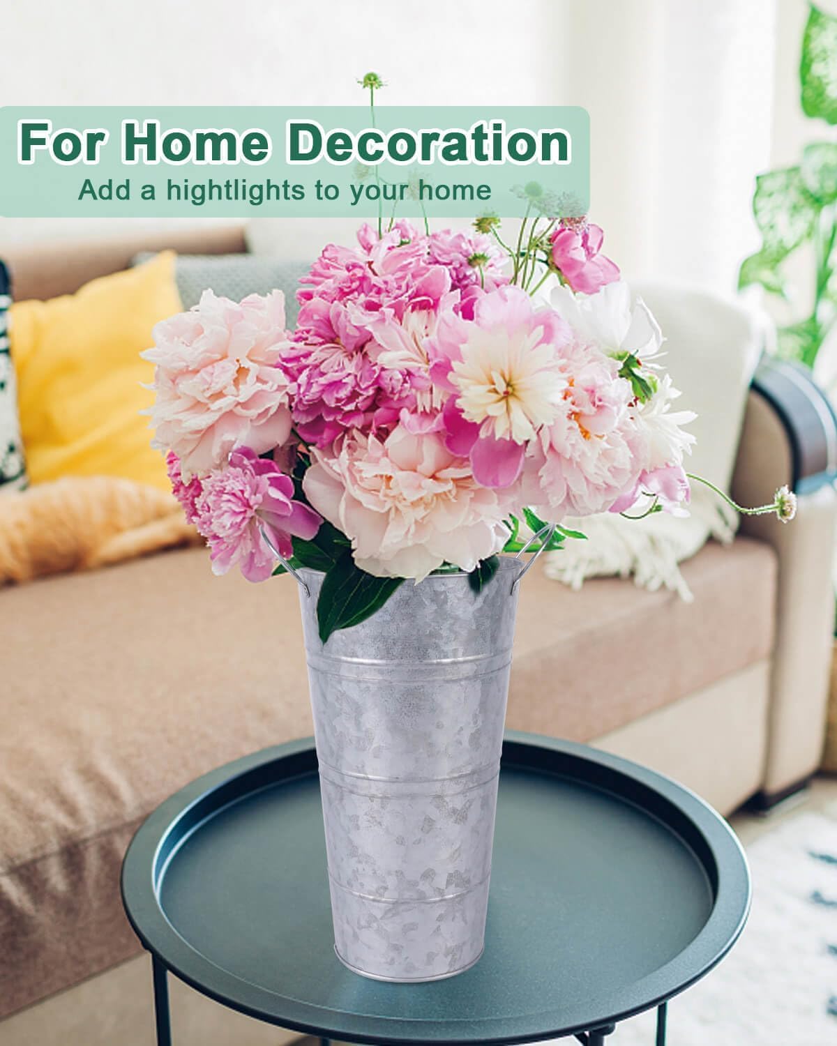 6 Pcs Galvanized Metal Vases with Handles (Silver) N178