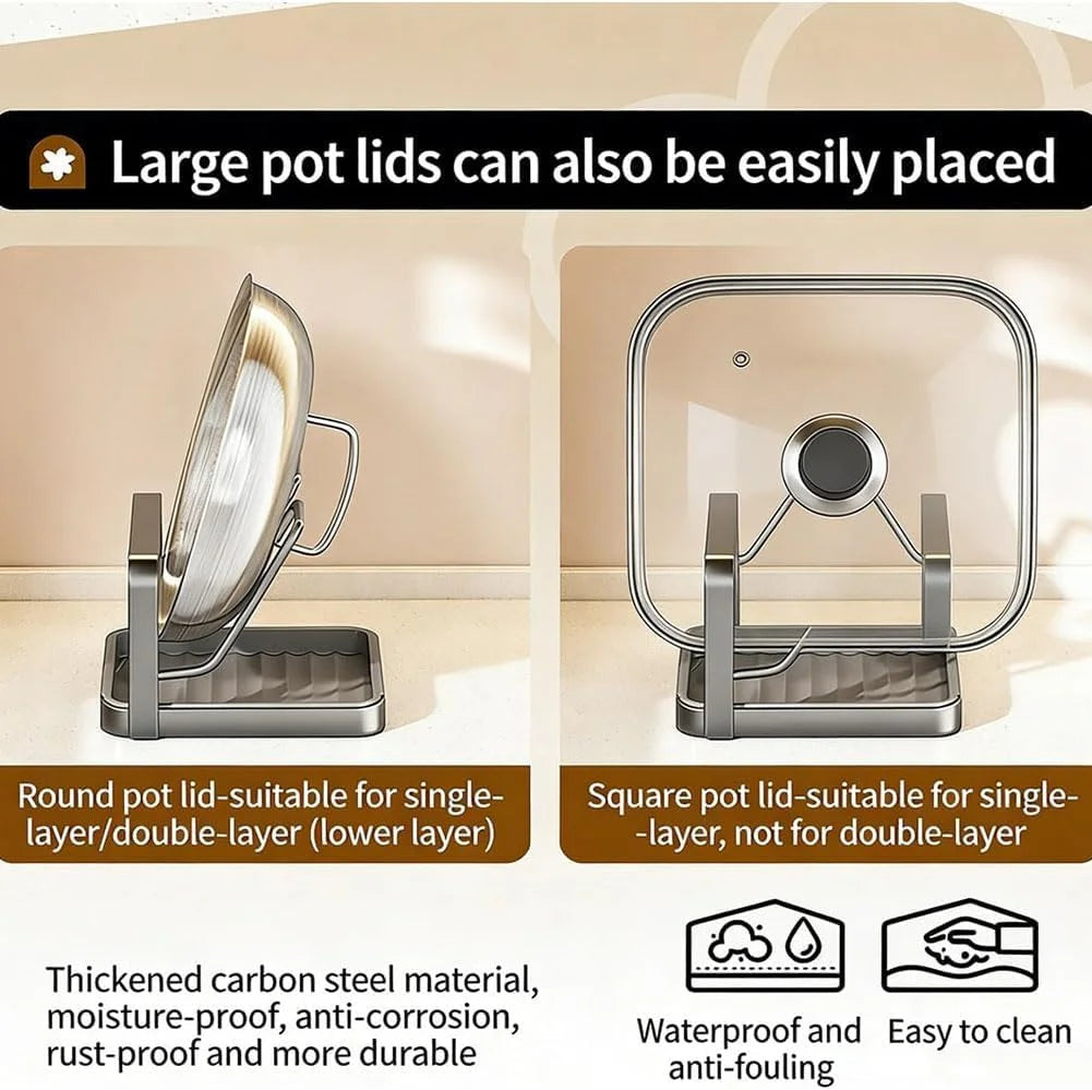 Stainless Steel Pot Lid Storage Rack with Removable Drip Tray J12427