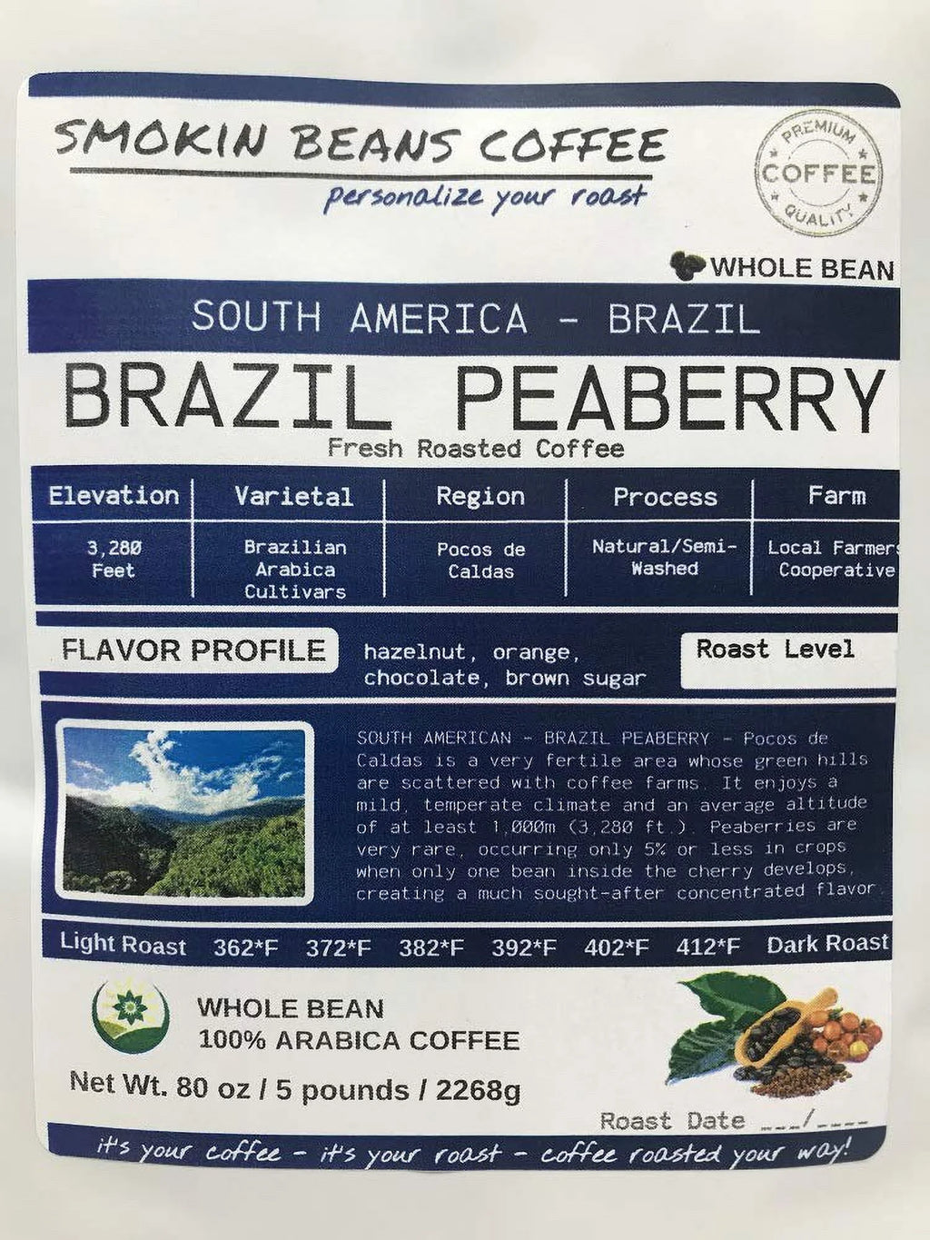 Brazil Peaberry Roasted Coffee Whole Bean H888420