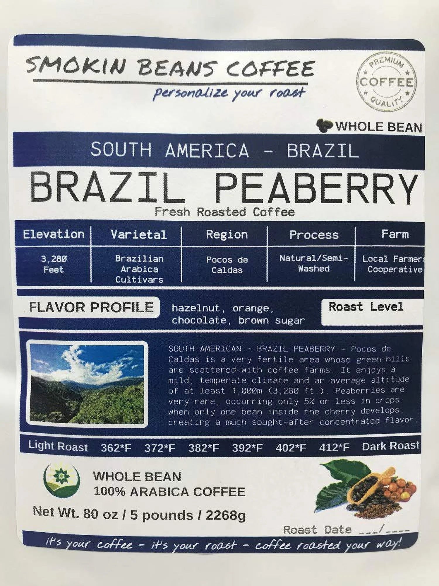 Brazil Peaberry Roasted Coffee Whole Bean H888420
