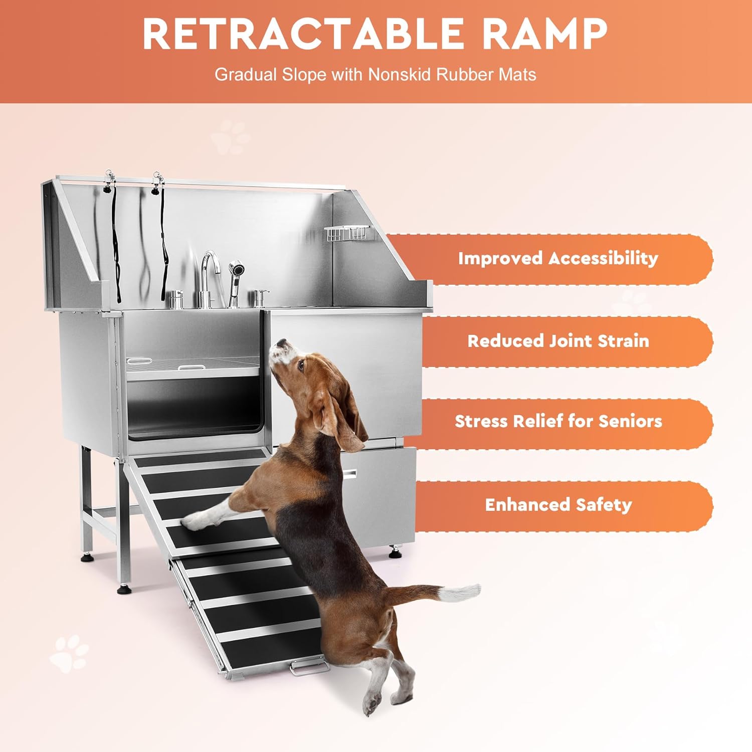 50 in. Stainless Steel Dog Grooming Tub with Ramp F677
