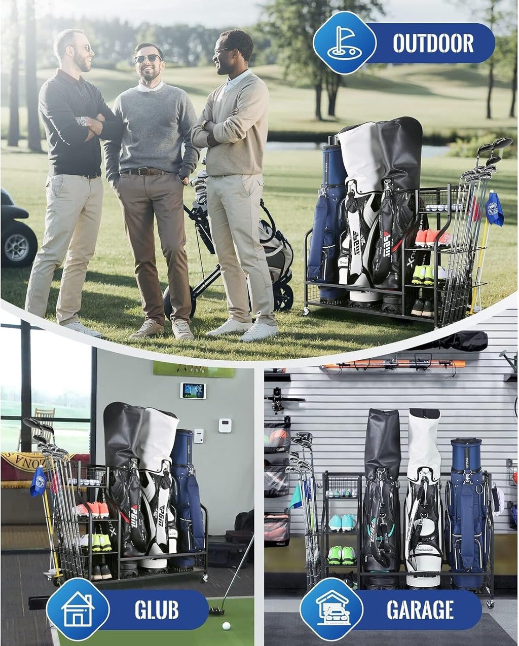 3 Full Size Golf Bags Storage Rack X254