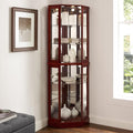 72" Tall Corner Display Cabinet Lighted Curio Cabinet, 6-Tier Wood Curio Showcase with Glass Doors and Adjustable Shelves (Cherry) E191725
