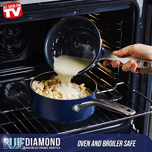 Blue Diamond Cookware Diamond Infused Ceramic Nonstick 1-Quart and 2-Quart Saucepan Pot Set A9047