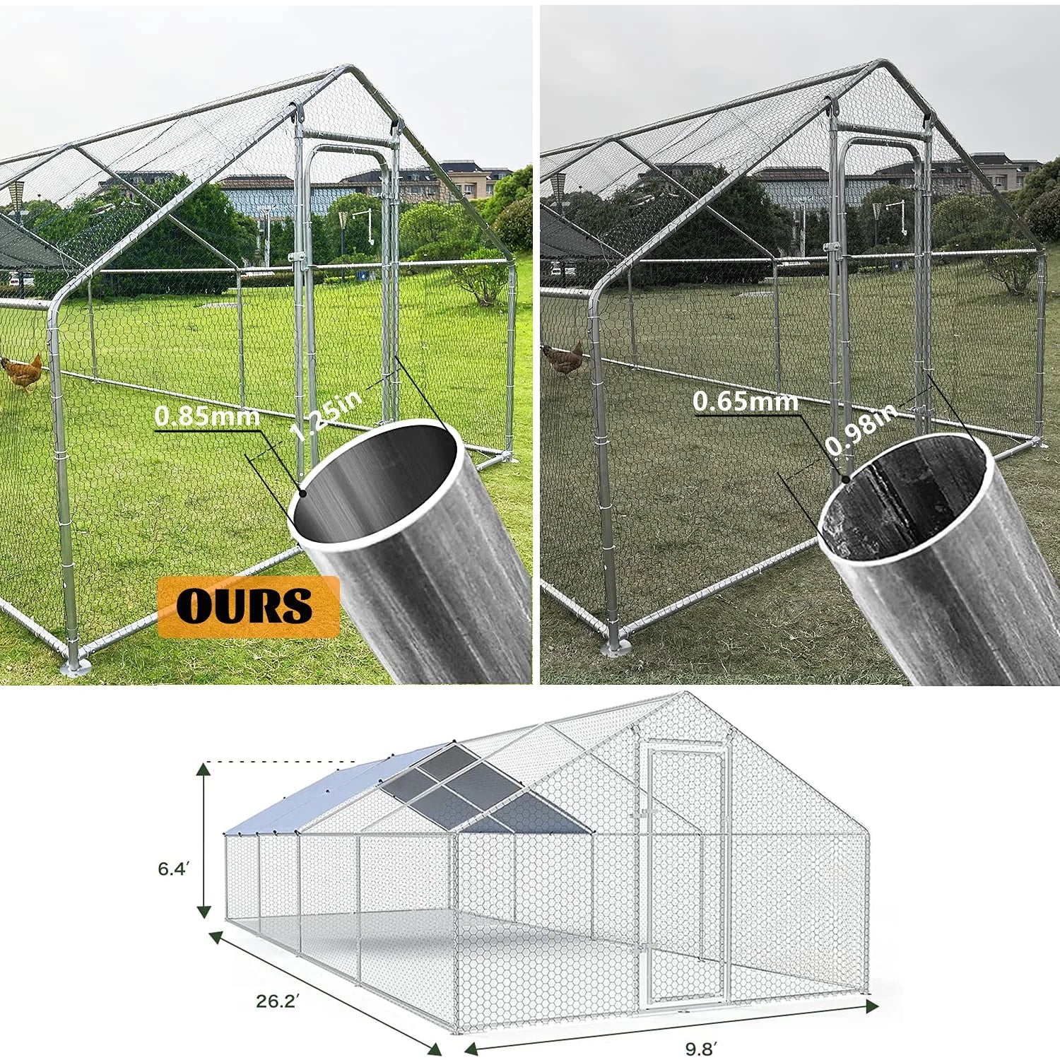 Large Chicken Run Coop 10x26ft Metal Hen House Poultry Cage M5459