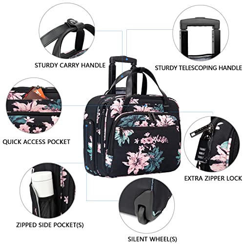 Rolling Laptop Bag with Wheel, 30L Roller Computer Bag, Floral P501