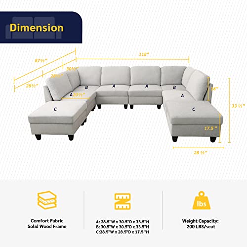 White Gray 8 Piece U-Shape Modular Sectional Sofa F279278