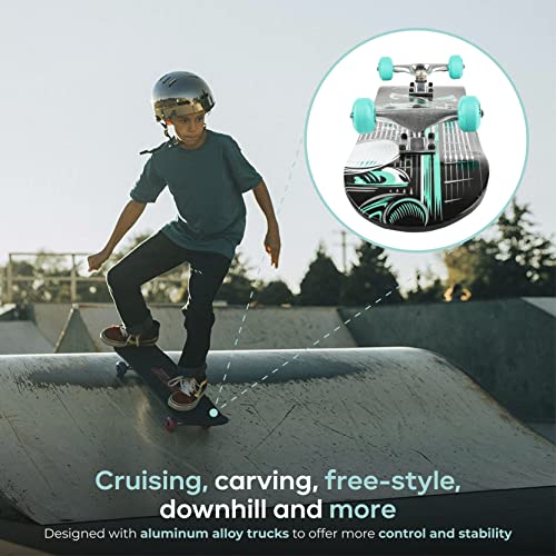 31" Skateboard with Pro Trucks, Full Grip Tape, 9-Ply Maple Deck H274