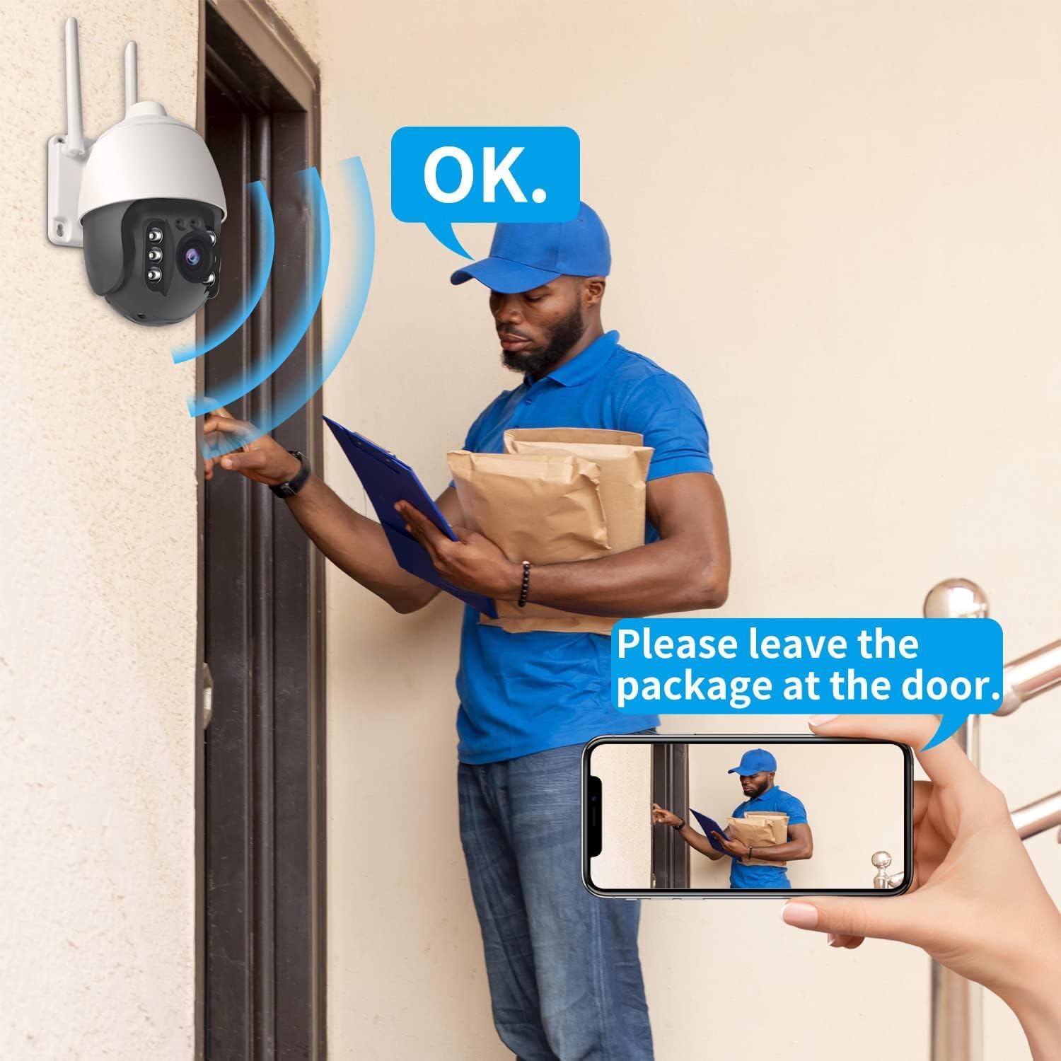 Wireless WiFi 1080P Security Camera with Motion Detection, Auto Tracking, Two Way Audio, Full Color Night Vision P646