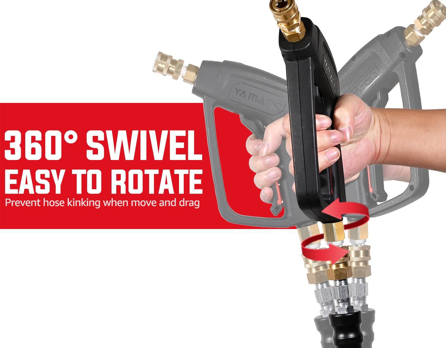 Short Pressure Washer Gun with 3/8" Swivel Quick Connect & M22 Fittings, Power Washer Wand Stubby Trigger Handle with 1/4" Quick Connect Outlet, 4000 PSI Q28324