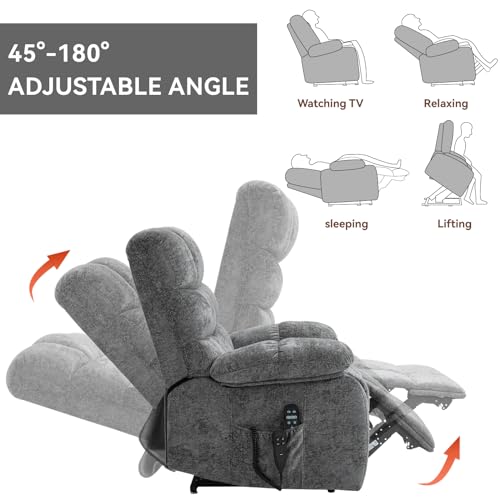 Oversized Grey Electric Power Lift Recliner Chair with Heat & Massage E5135