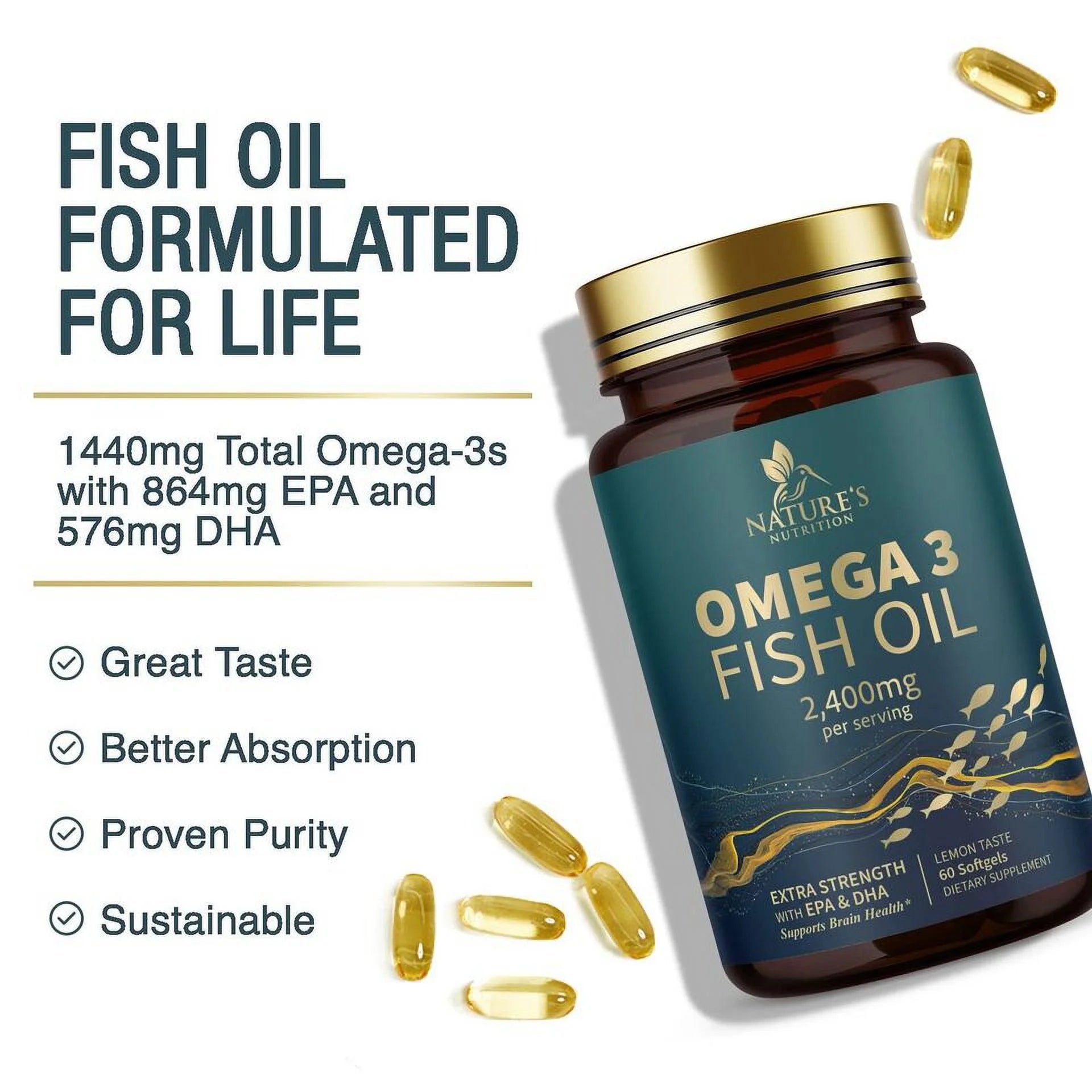 Omega 3 Fish Oil Capsules 2400mg EPA & DHA 60 Softgels X361