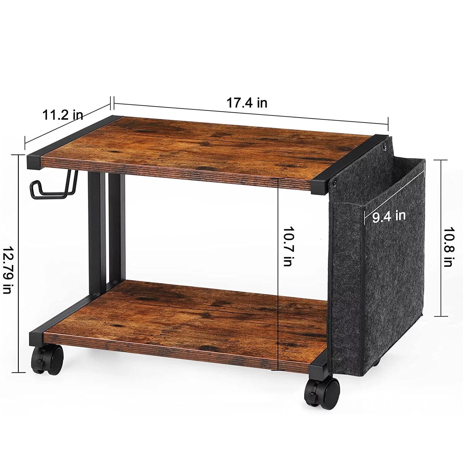 2-Tier Mobile Printer Stand Shelf with Storage Under Desk Printer Cart U47882