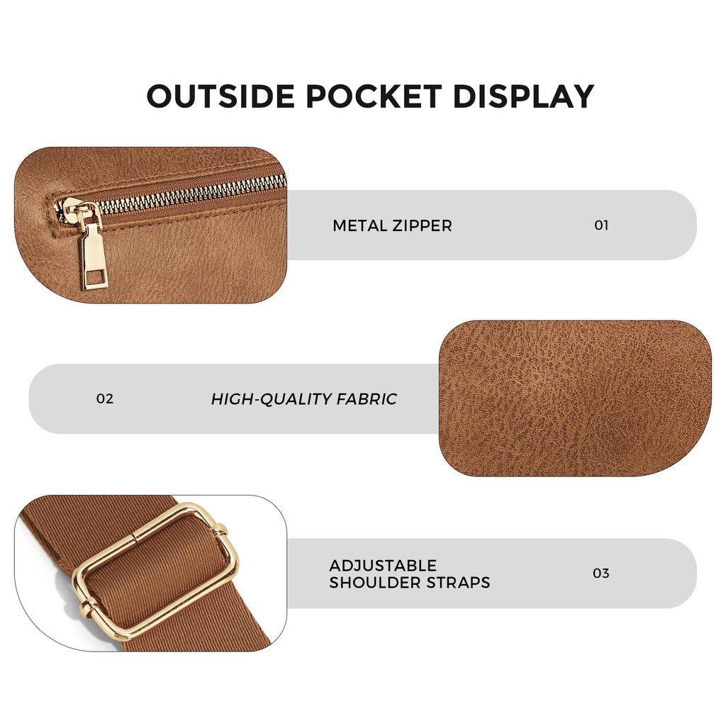 Ounamei Vegan Leather Crossbody Bum Bag for Women with Mini Pouch