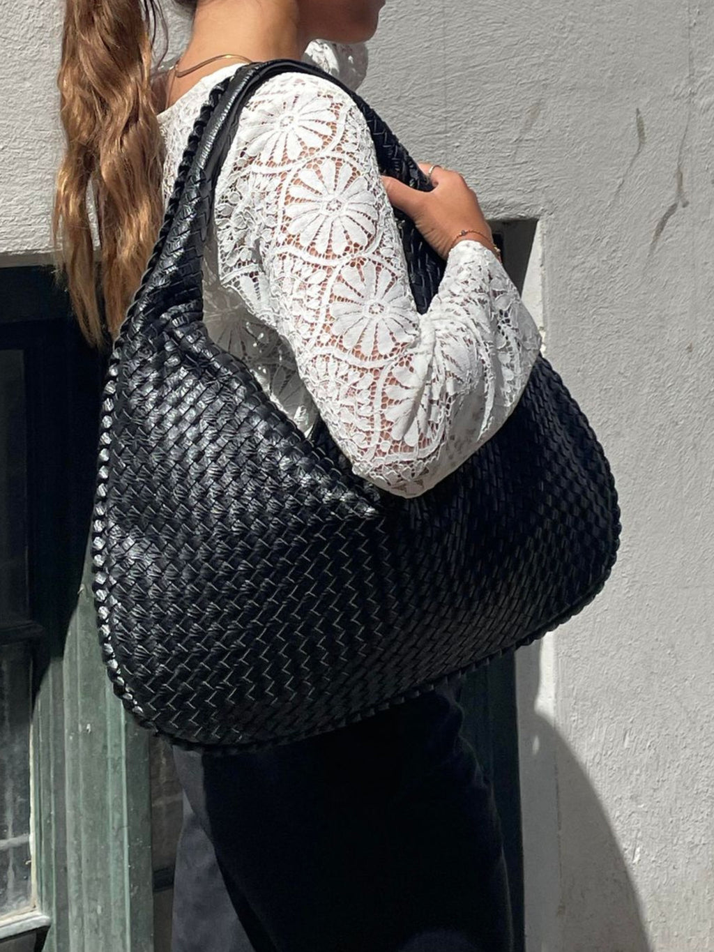 Ounamei Vintage Woven Vegan Leather Hobo Bag Large Shoulder Handbag for Women