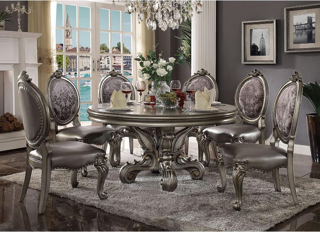 Antique Platinum Round Dining Table with Single Pedestal E450128